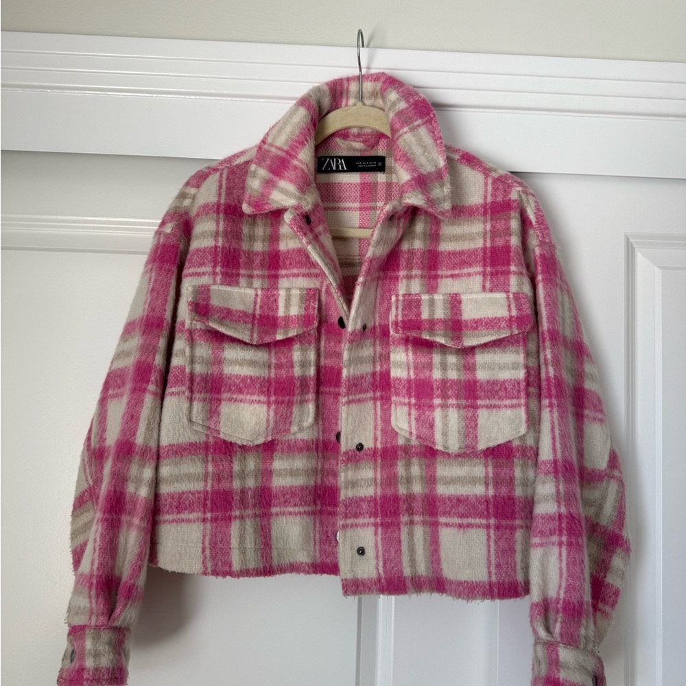 Zara Pink and Cream Teddy Jacket with Cropped Style